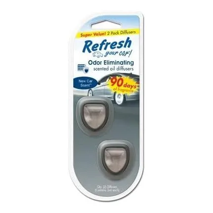 Refresh Mini Oil Diffuser Car Air Freshener, New Car Scent, 2-Pack