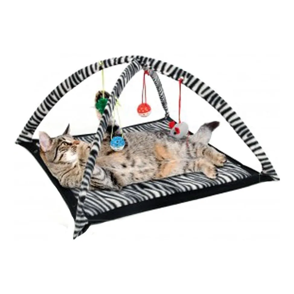 Bulk Buys Zebra Print Cat Play Tent with Dangle Toys, Pack of 2 1
